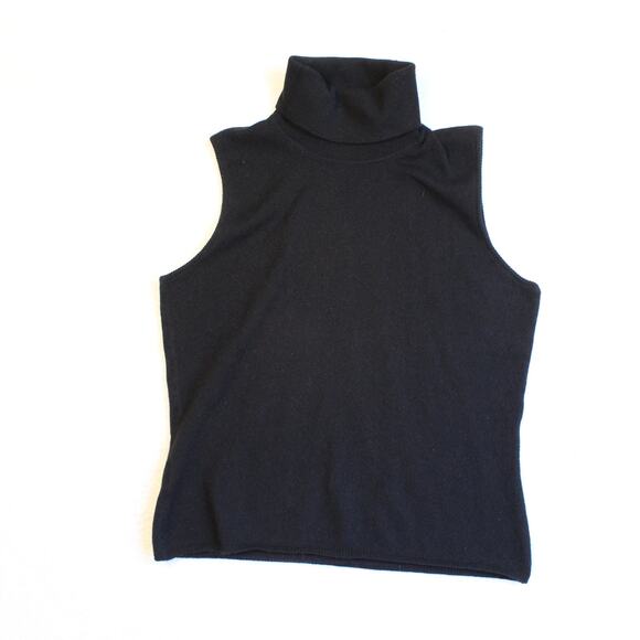 Hawick Scotland 100% Cashmere Turtleneck Sweater Womens Medium Black Sleeveless - Picture 1 of 7
